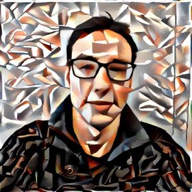 Picture of me with AI style transfer applied from a painting by Lyubova Popova.